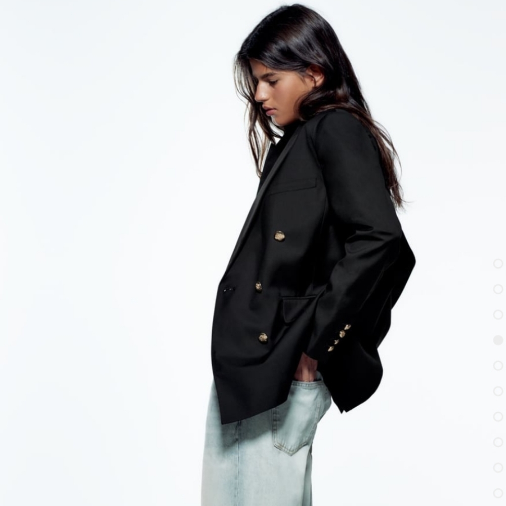Zara * Double Breastead Blazer Long Black Size XS S M - Picture 8 of 16